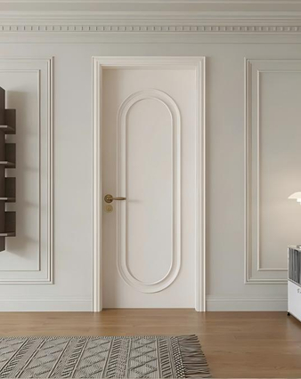 Porta de madeira com acabamento em laca e linhas de estilo franc&ecirc;s para porta interna